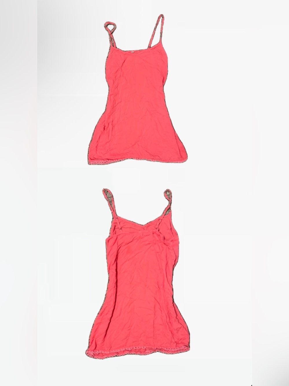 Coral Pink Lace-Trim Spaghetti Strap Tank Top